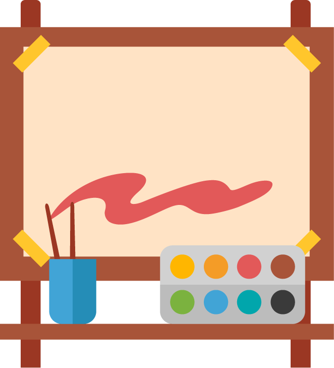 various kid hobbies flat icons for painting, crafting, and creative play activities
