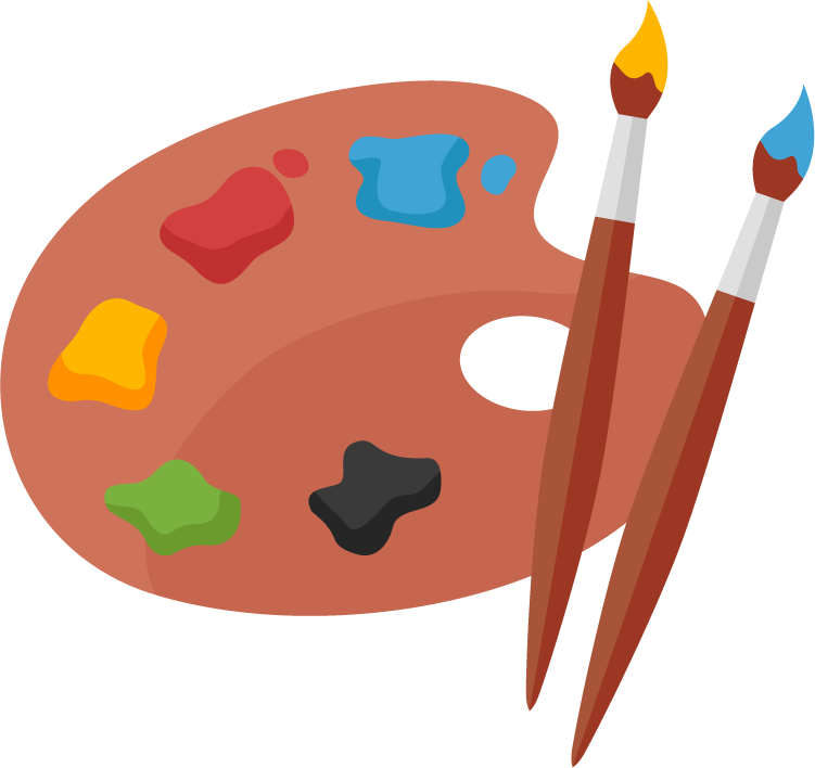 various kid hobbies flat icons depicting creative activities for young artists