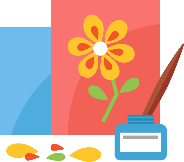 various kid hobbies flat icons showcasing creativity, arts, and crafts for fun activities