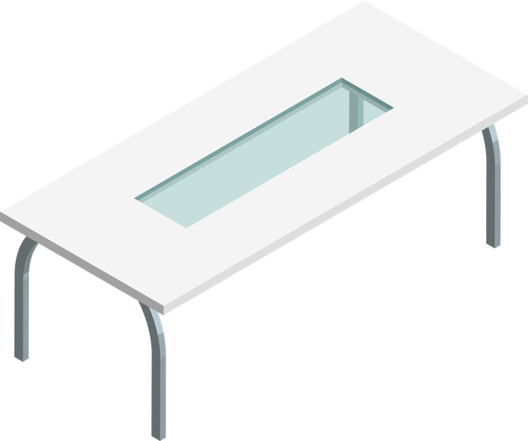 isometric home interior objects with a sleek table featuring glass insert for modern spaces