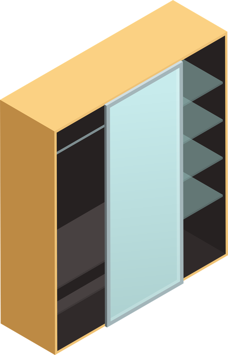 isometric home interior objects featuring a sleek sliding door wardrobe for modern spaces