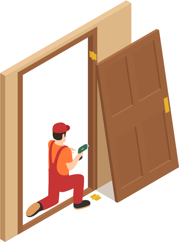 home renovation isometric icons for door installation and repair projects