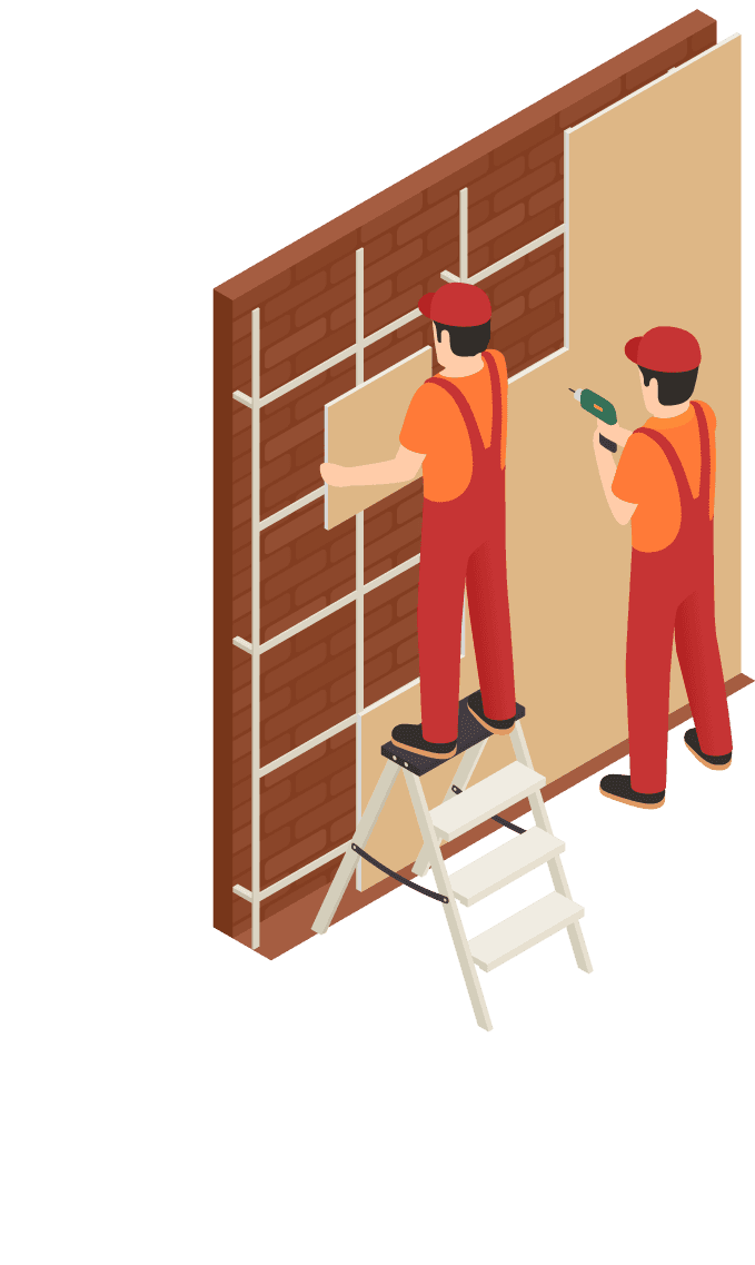 home renovation isometric icons for wall installation and repair projects