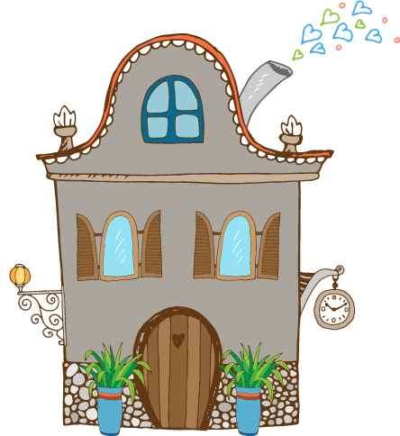 home sweet home hand drawn different architectural styles plants trees