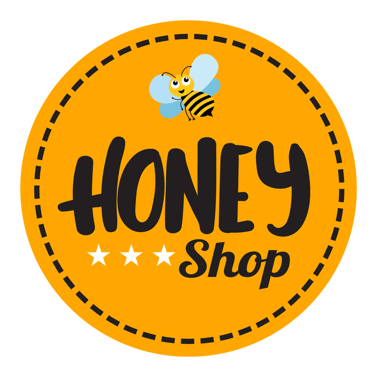 honey promotion labels black yellow design various shapes