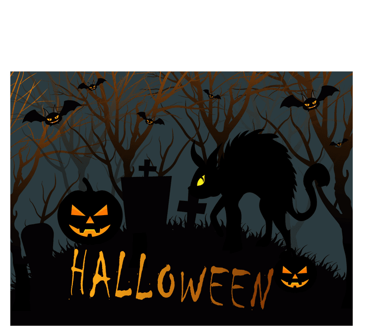 horror halloween party du with spooky pumpkins and eerie forest backdrop