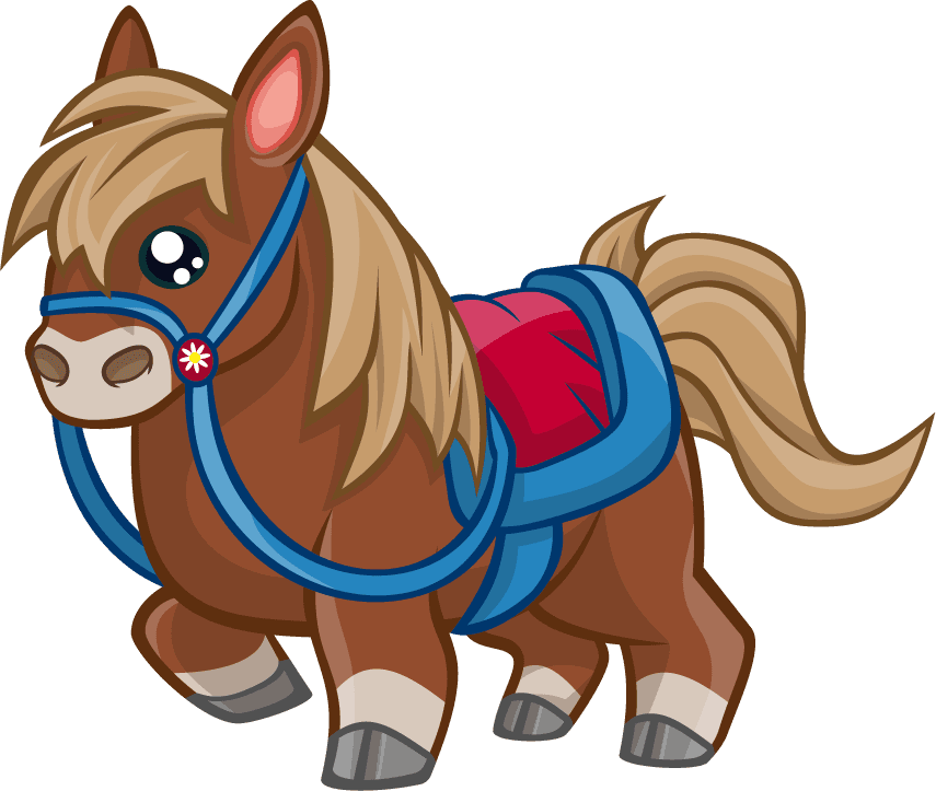 horse mountain wild animals - adorable pony illustration for kids and educational materials