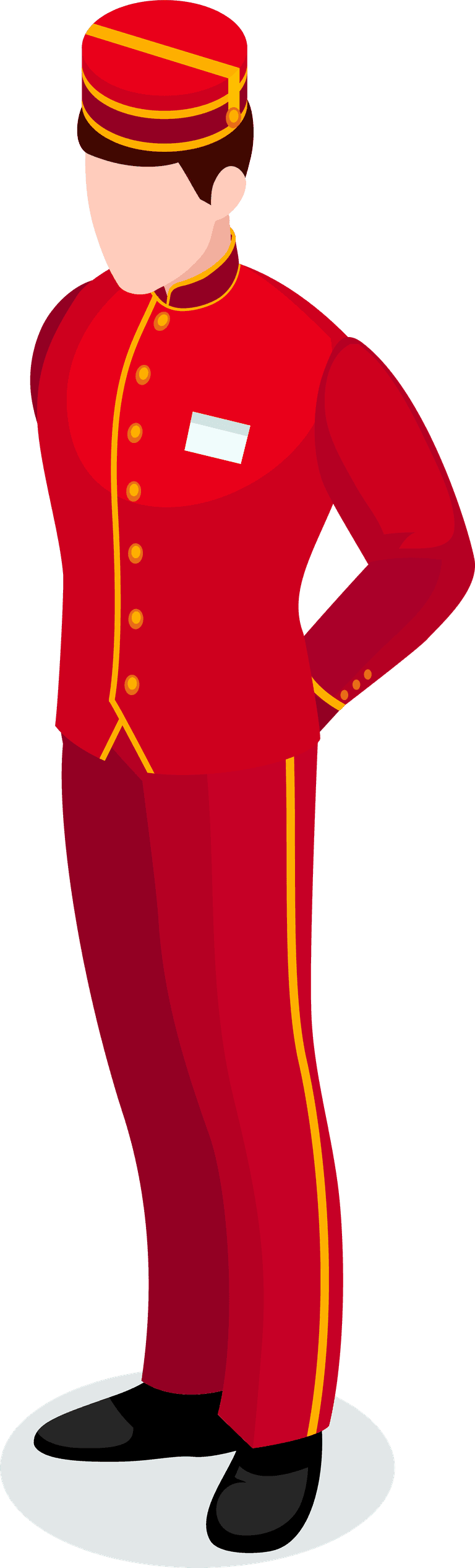 hospitality staff characters collection featuring elegant bellhop in striking red uniform