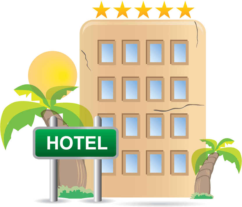 hotel lovely living icon vector with palm trees and sunny backdrop for travel apps