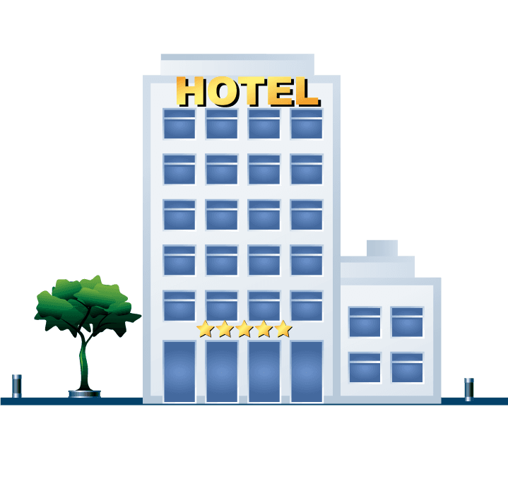 hotel travel icons set with modern building and five-star rating for travel applications