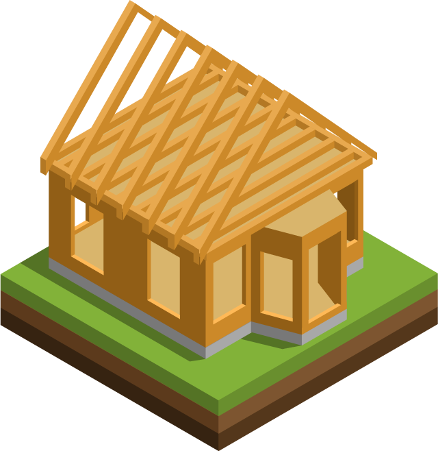 isometric house building construction illustration showcasing detailed wooden frame structure