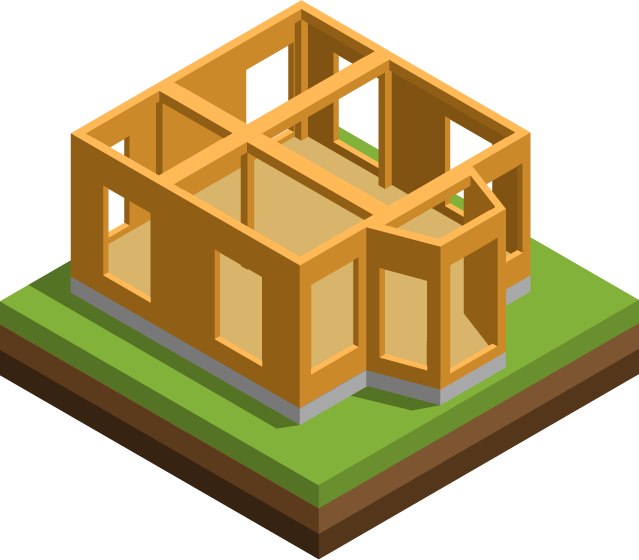 isometric house building construction illustration for architectural visualization and planning