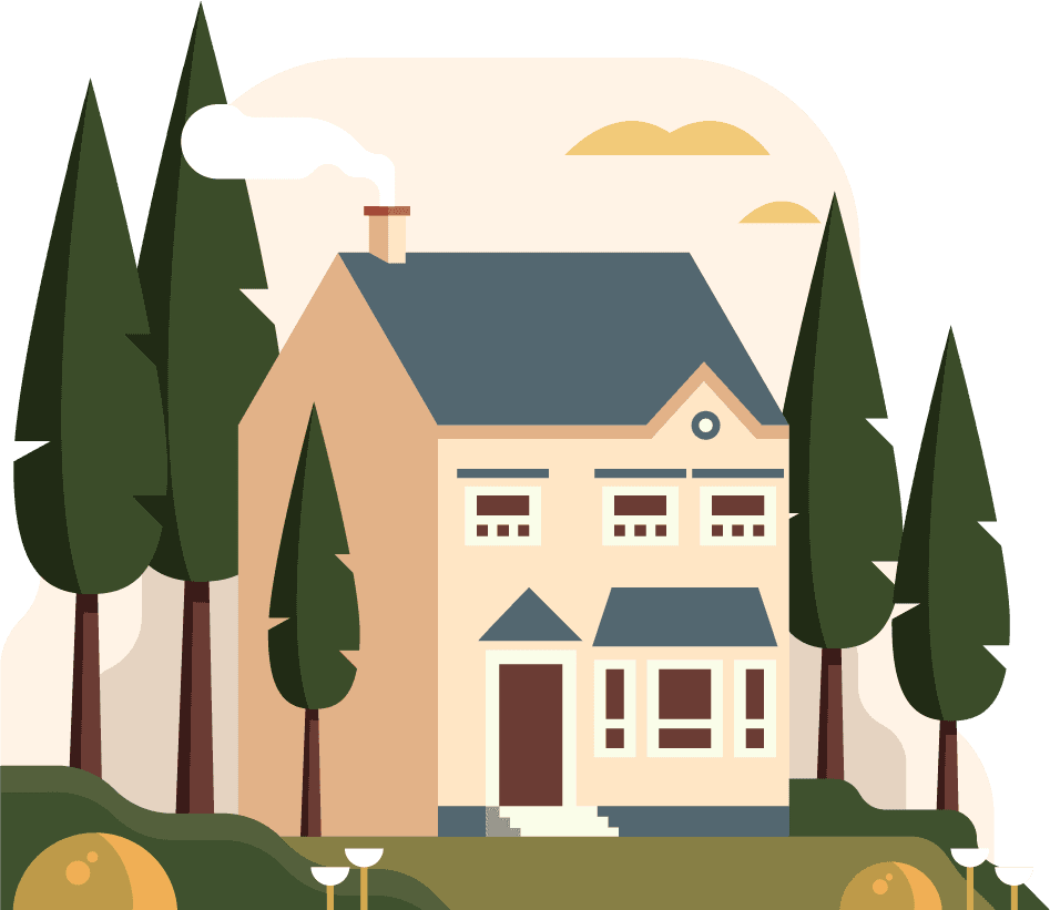 house icons colorful classic illustration featuring a charming home surrounded by nature