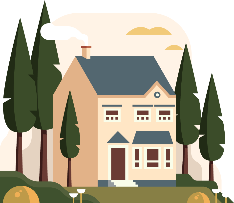 house icons colorful classic illustration featuring a charming home surrounded by nature