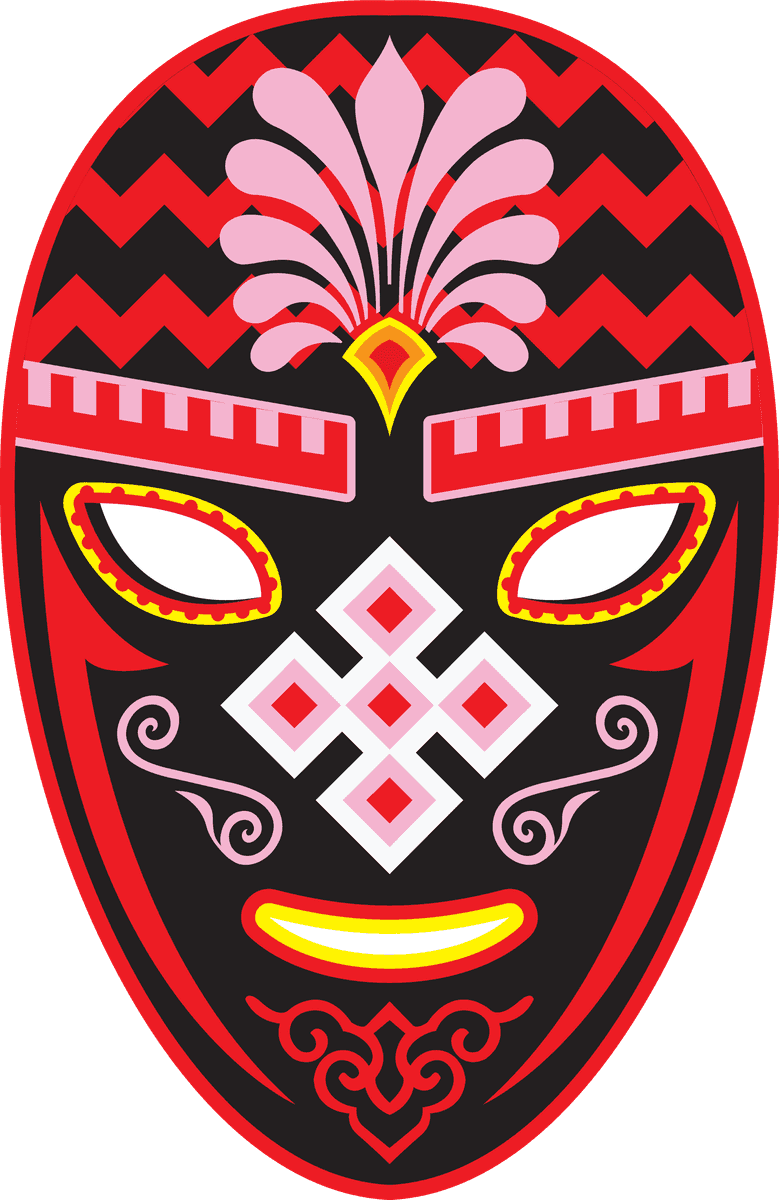 stunning huichol mask pattern with vibrant colors and intricate detailing for artistic displays