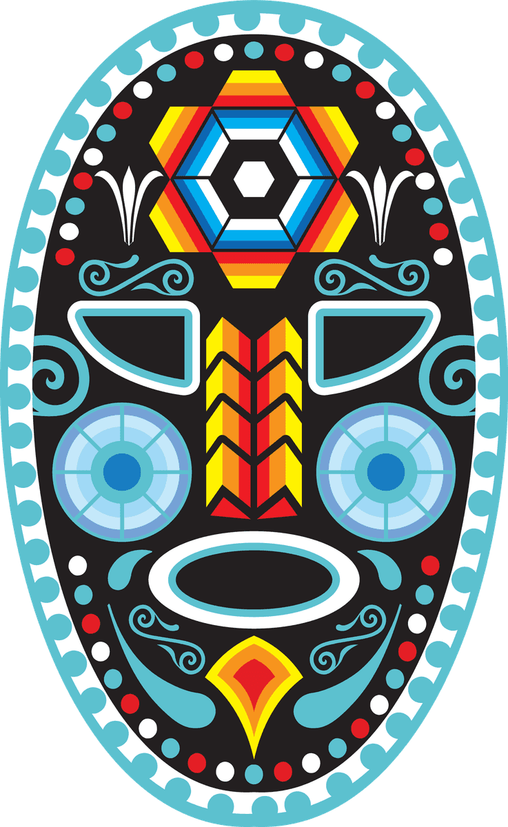 huichol mask pattern with vibrant colors and intricate shapes for cultural ornamentation