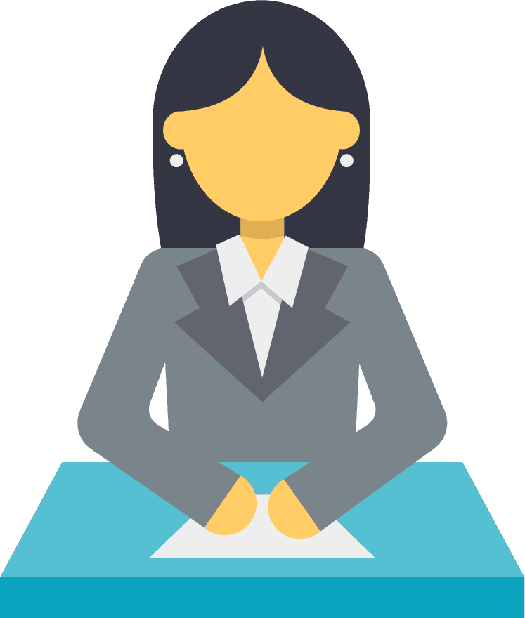 human resources icons flat style featuring a professional woman at a desk