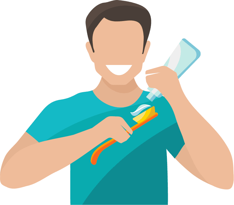 hygiene icons flat set with people brushing teeth washing face taking shower