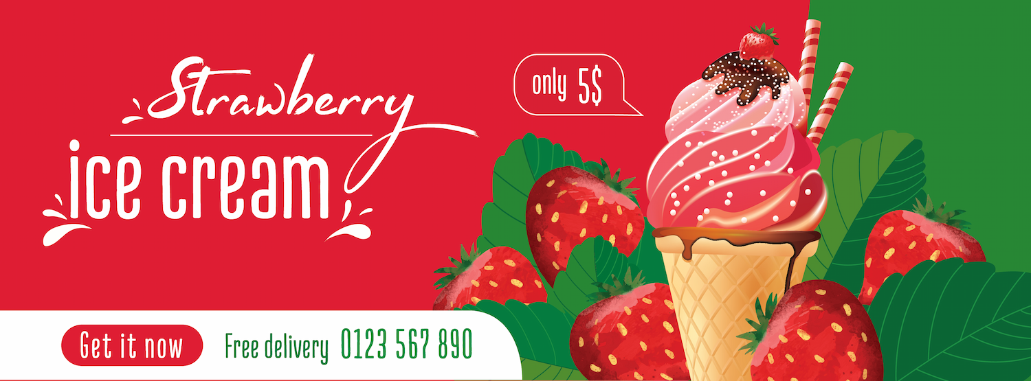vibrant social media story template for strawberry ice cream promotion with special price and free delivery