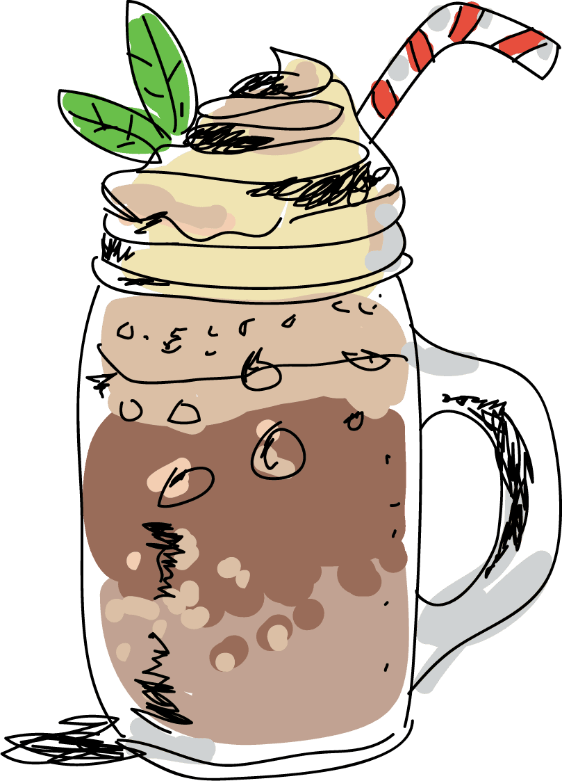 iced coffee cafe menu hand drawn illustration