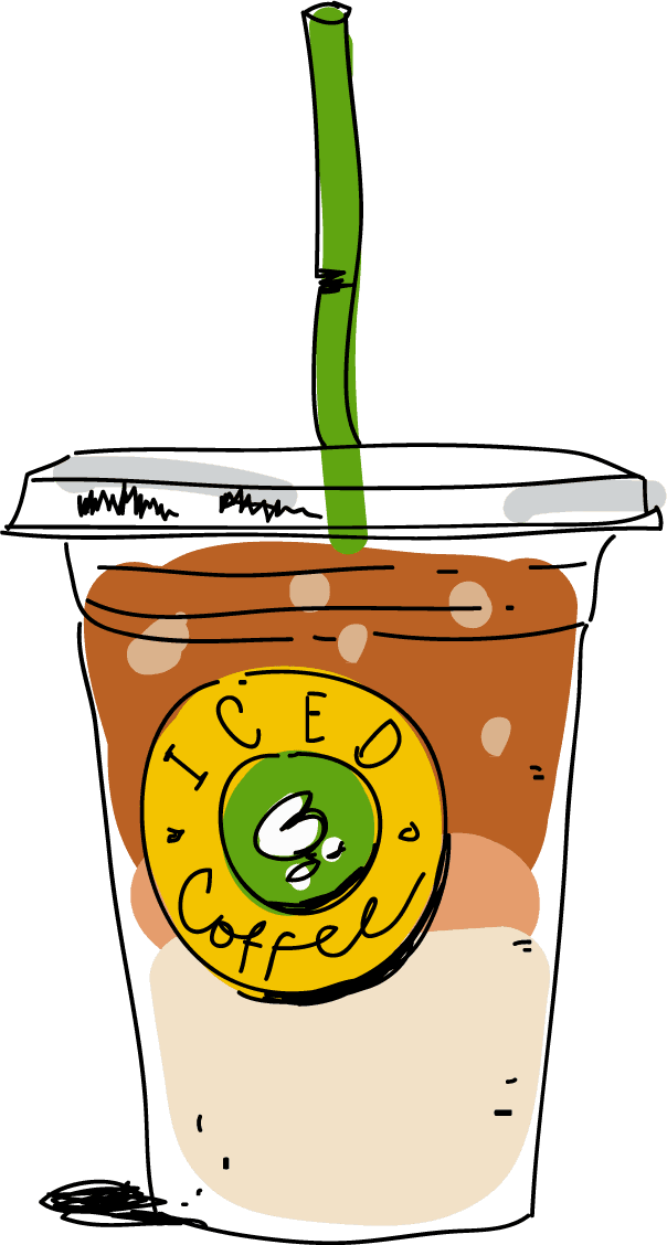 iced coffee cafe menu hand drawn illustration