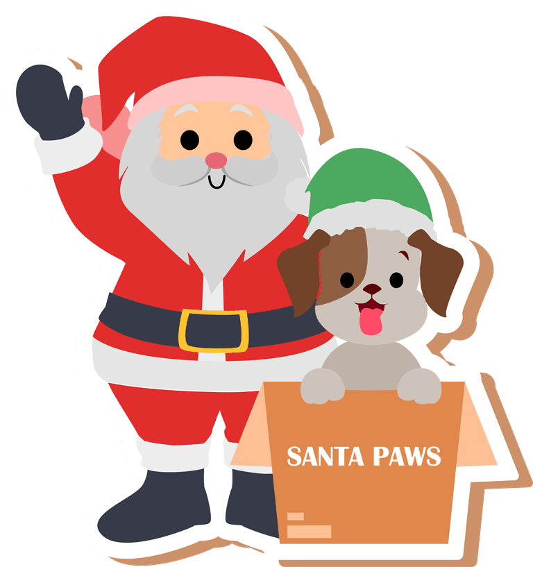 icon dog santa claus santa paws with cute dog sticker concept