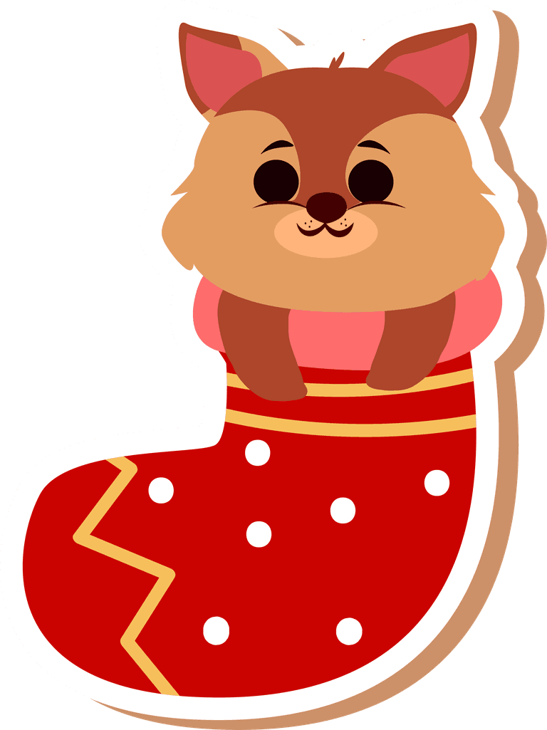 icon fox santa paws with cute dog sticker concept