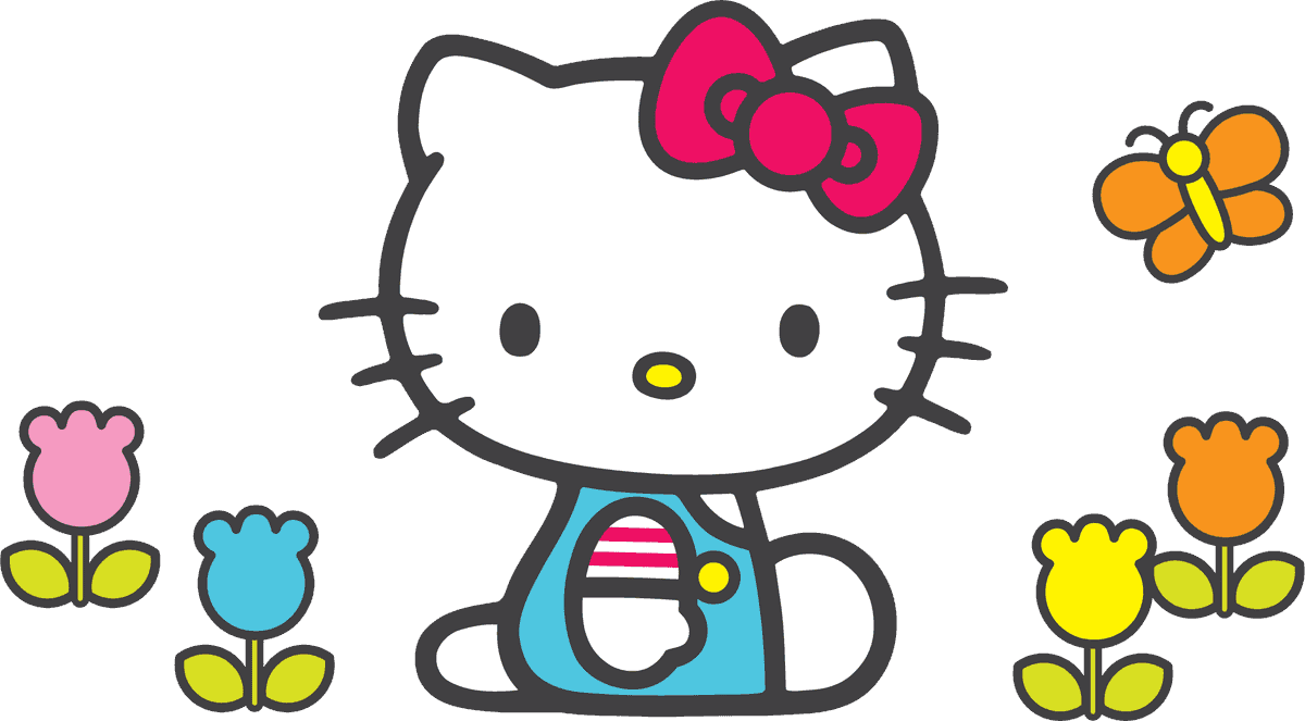 icon hello kitty official vector featuring a cute cat surrounded by colorful flowers and butterflies