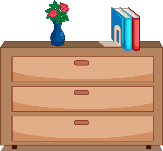 icon interior furniture decorations featuring a stylish dresser with floral accents and books