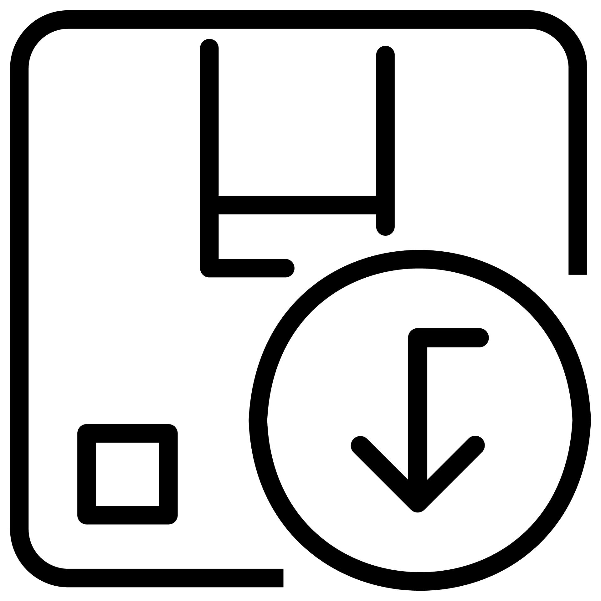 flat box icon with downward arrow in circle for download action