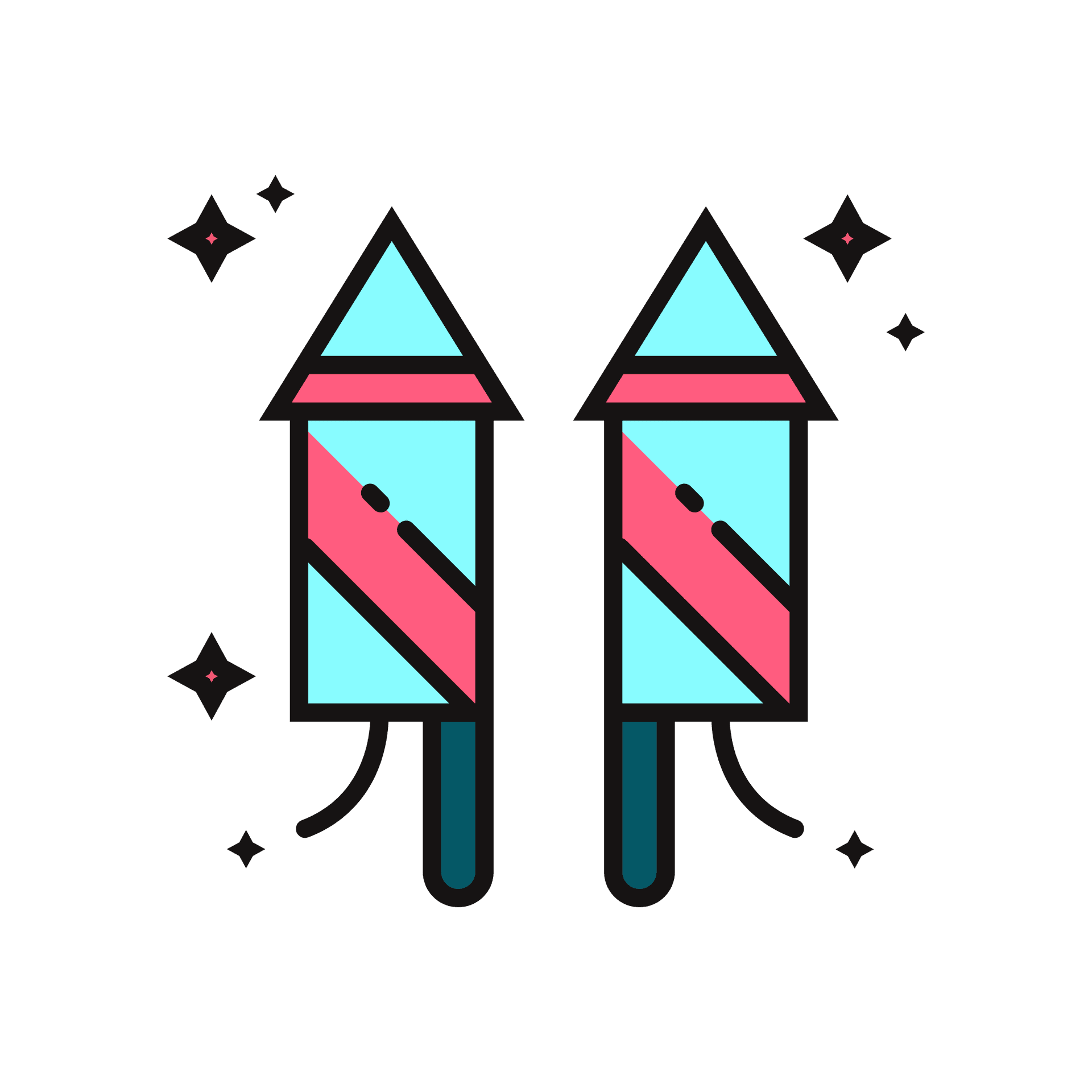playful line art fireworks icon for festive celebration design