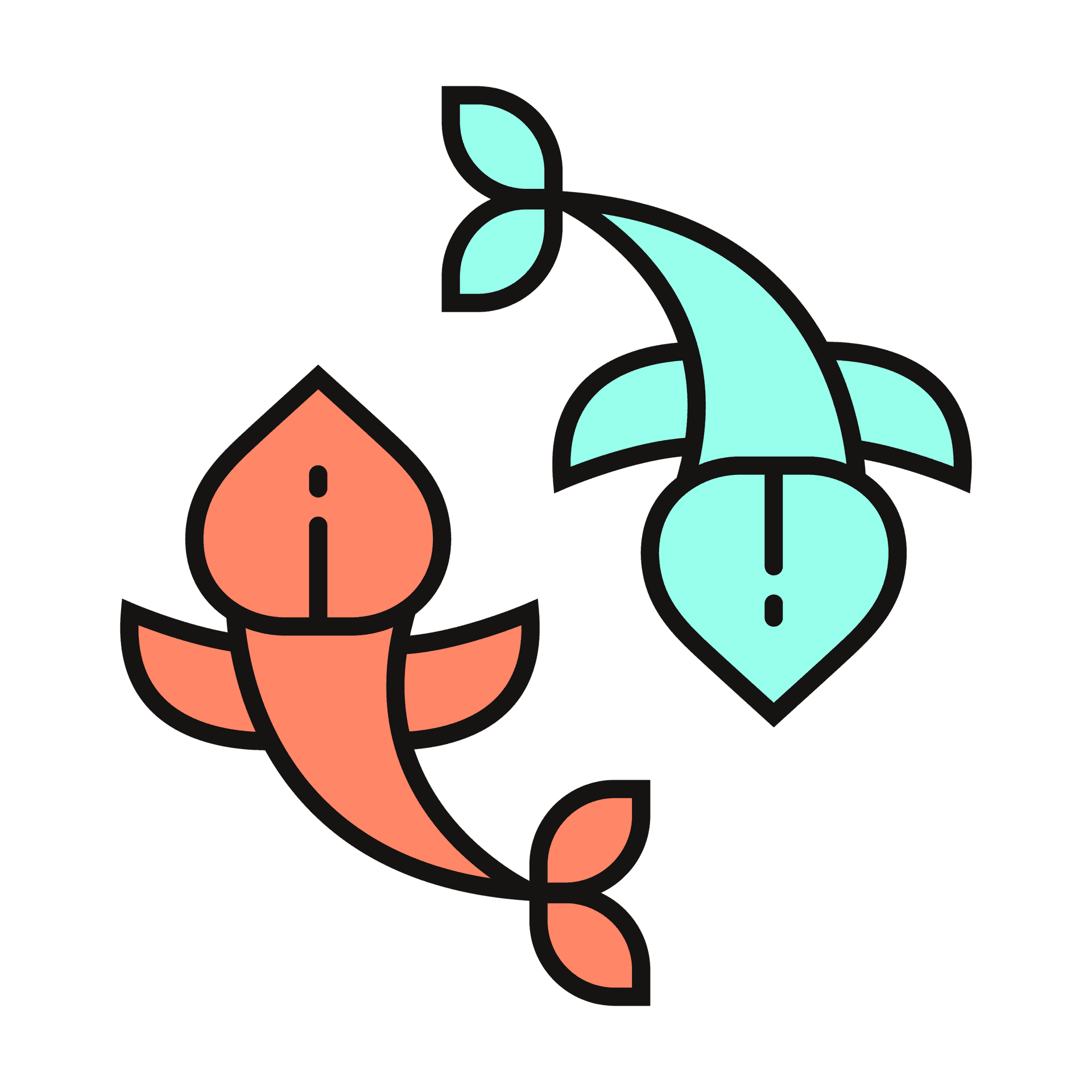 playful minimal koi fish icon in vibrant orange and teal
