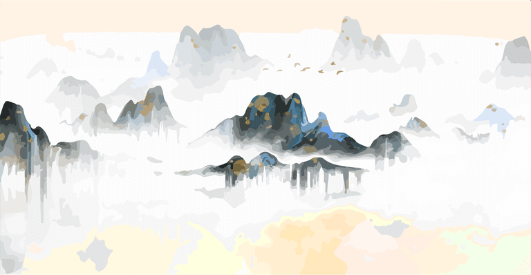 illustration chinese style blue mood landscape painting