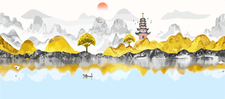 illustration chinese style golden landscape painting