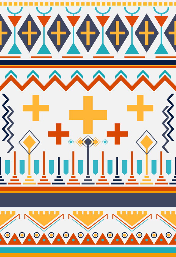 ethnic pattern illustration design with vibrant colors and geometric shapes for cultural projects