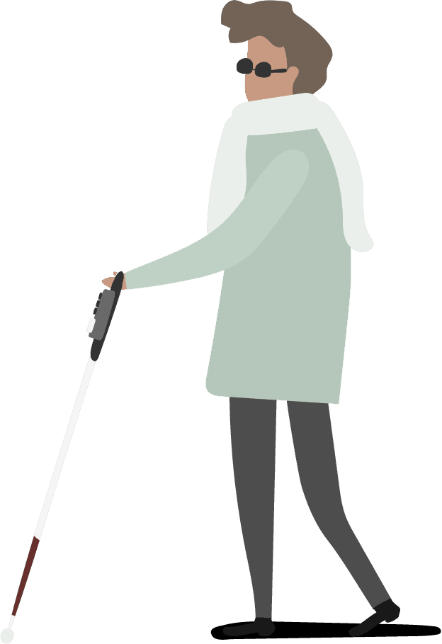 illustration human avatar vector depicting a visually impaired person walking with a cane