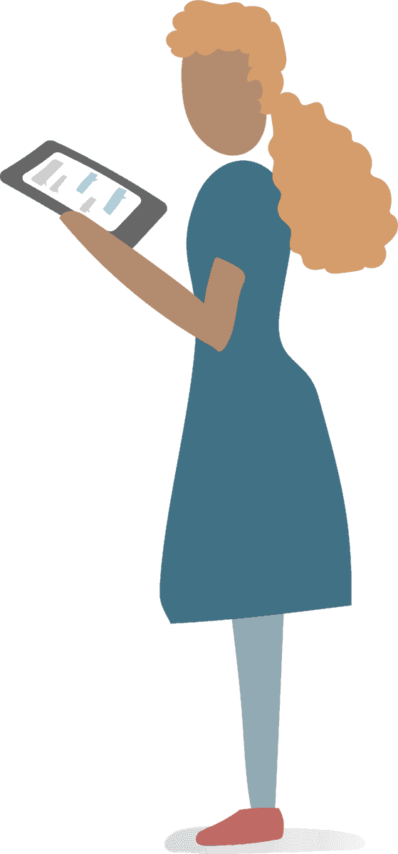 illustration human avatar vector showcasing a woman using a tablet for productivity tasks