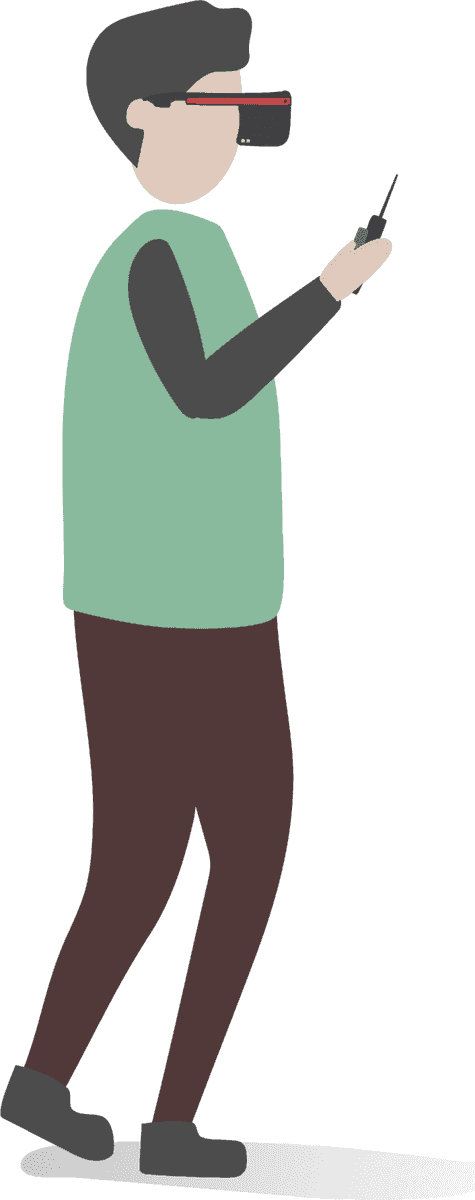 illustration human avatar vector of a person using smartphone while wearing smart glasses