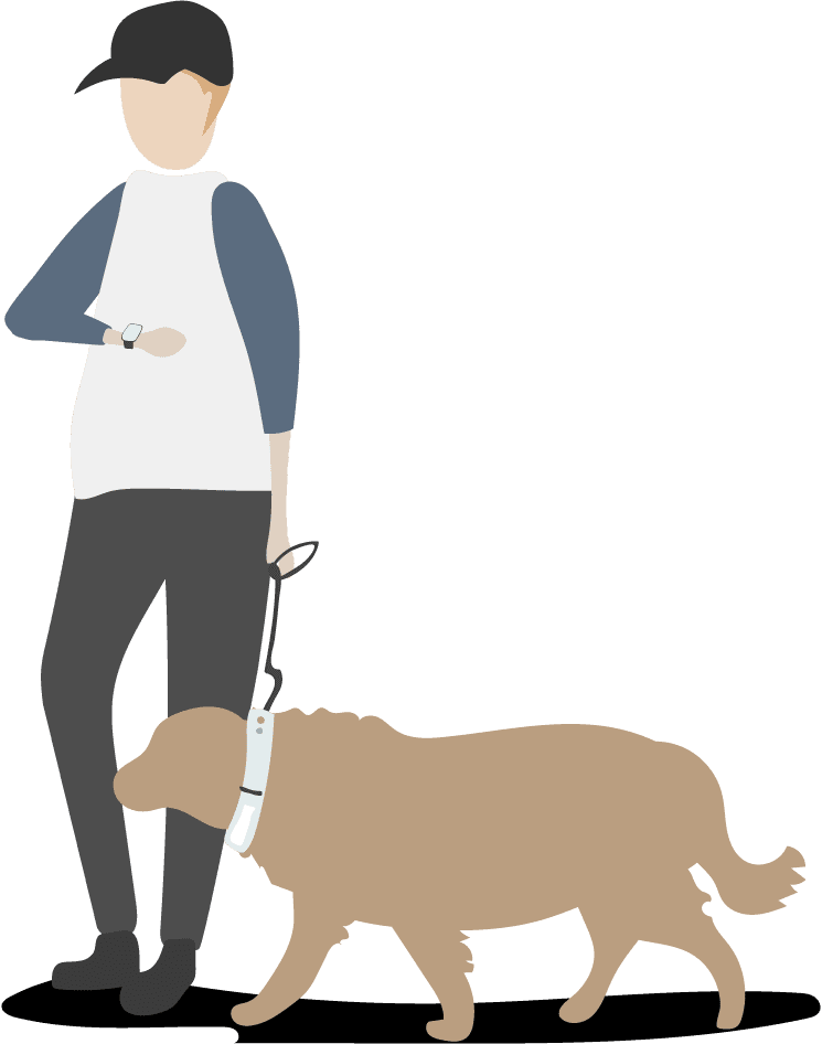 illustration human avatar vector walking a dog in a casual outfit outdoors