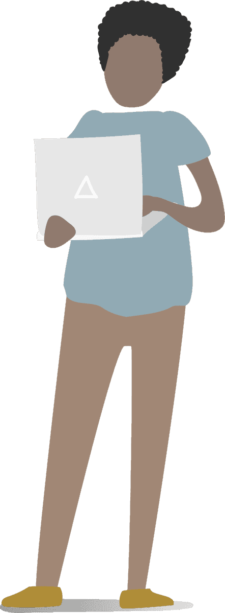 illustration human avatar vector holding laptop in a modern casual setting