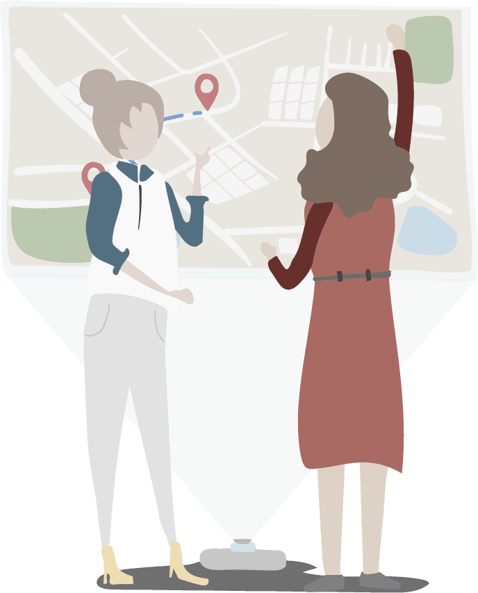 illustration human avatar vector depicting two women exploring a city map outdoors