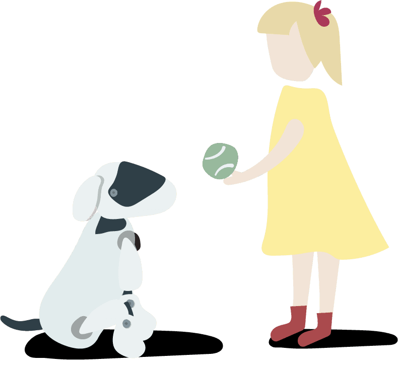 illustration human avatar vector of a girl playing with a dog and ball outdoors