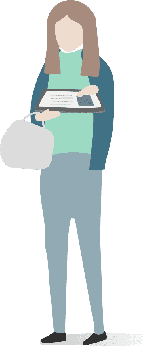 modern lifestyle illustration human avatar vector with tablet and bag for digital engagement