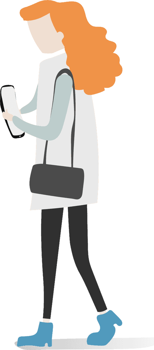 illustration human avatar vector of a young woman using a smartphone while walking