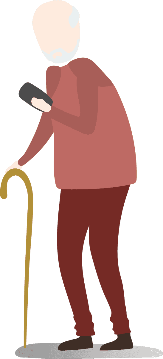 illustration human avatar vector of elderly person using smartphone while walking