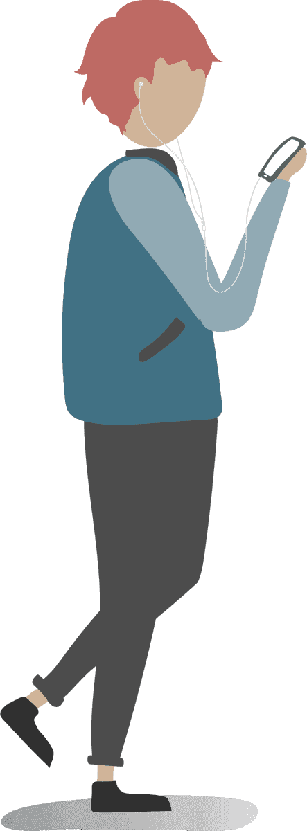 illustration human avatar vector walking with headphones listening to music on mobile device