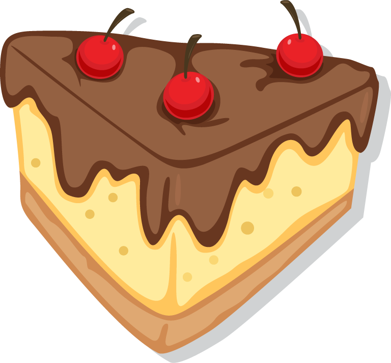 illustration of cakes and desserts featuring a delicious chocolate cheesecake slice