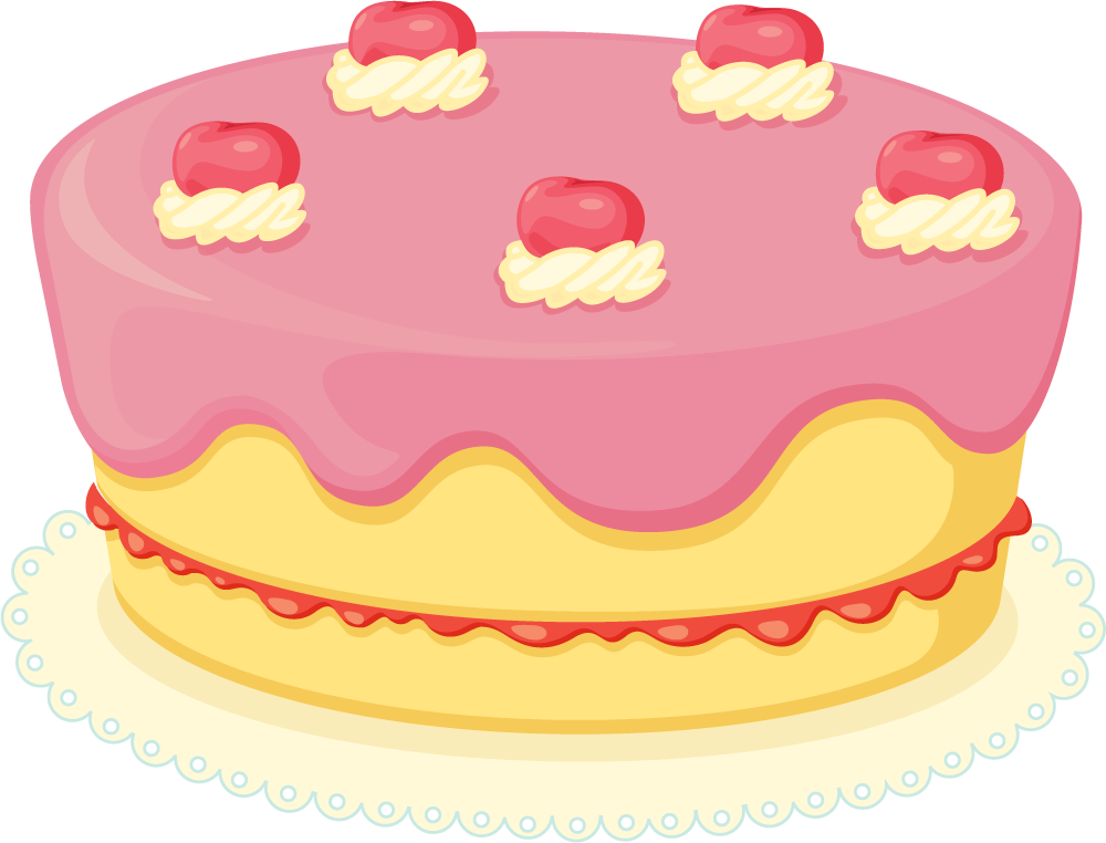 illustration of cakes and desserts with a delightful pink frosting and cherry toppings