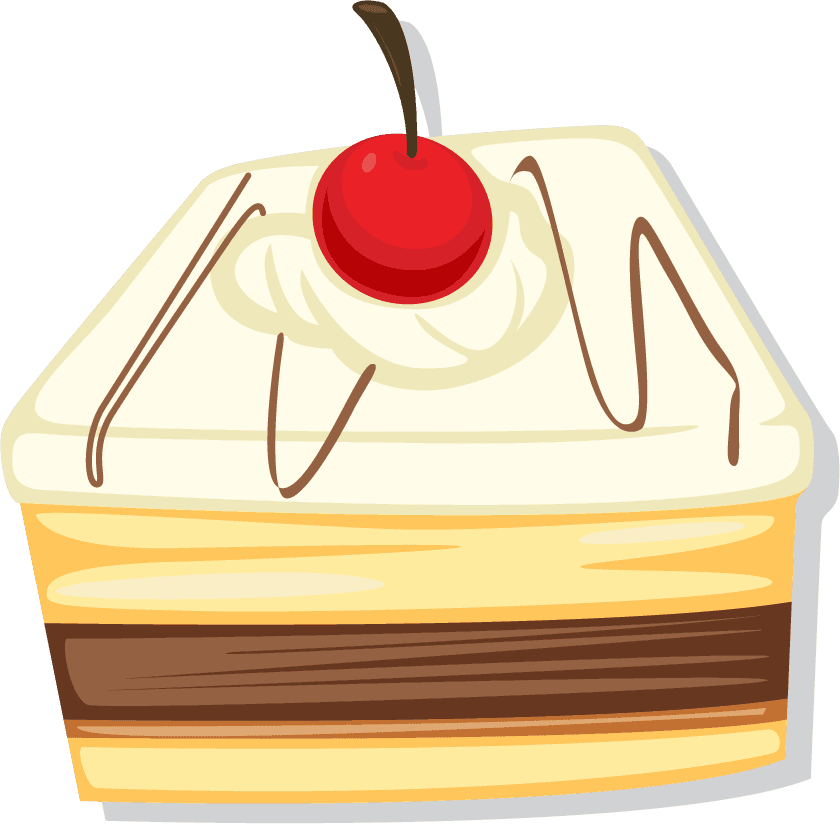 illustration of cakes and desserts featuring a delightful layered cake with cherry on top