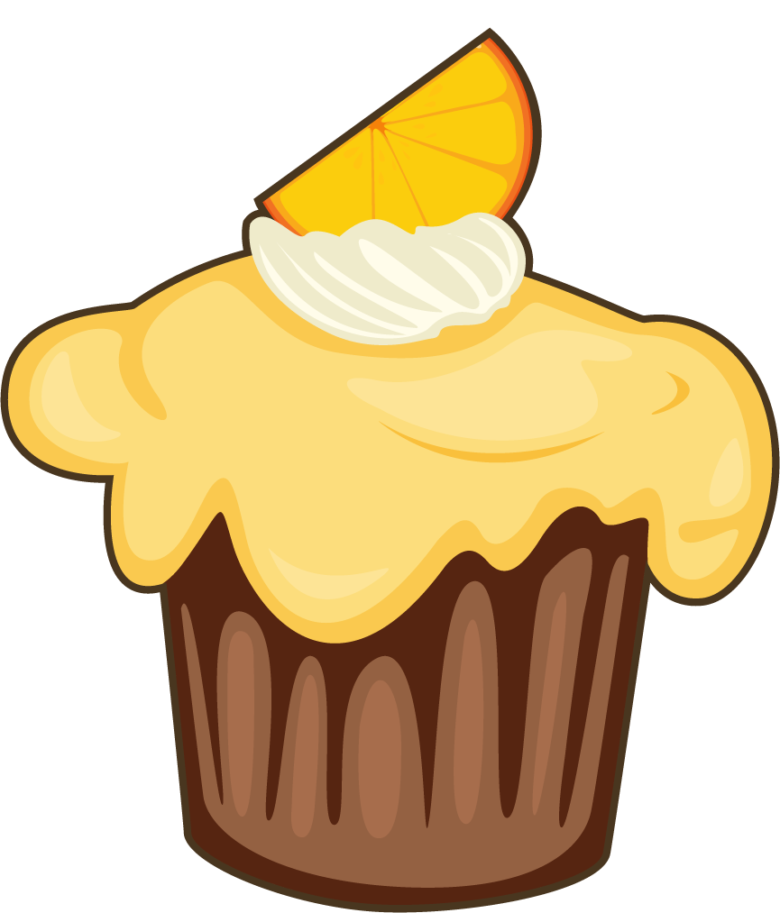 illustration of cakes and desserts featuring a delicious cupcake with creamy frosting and fruit